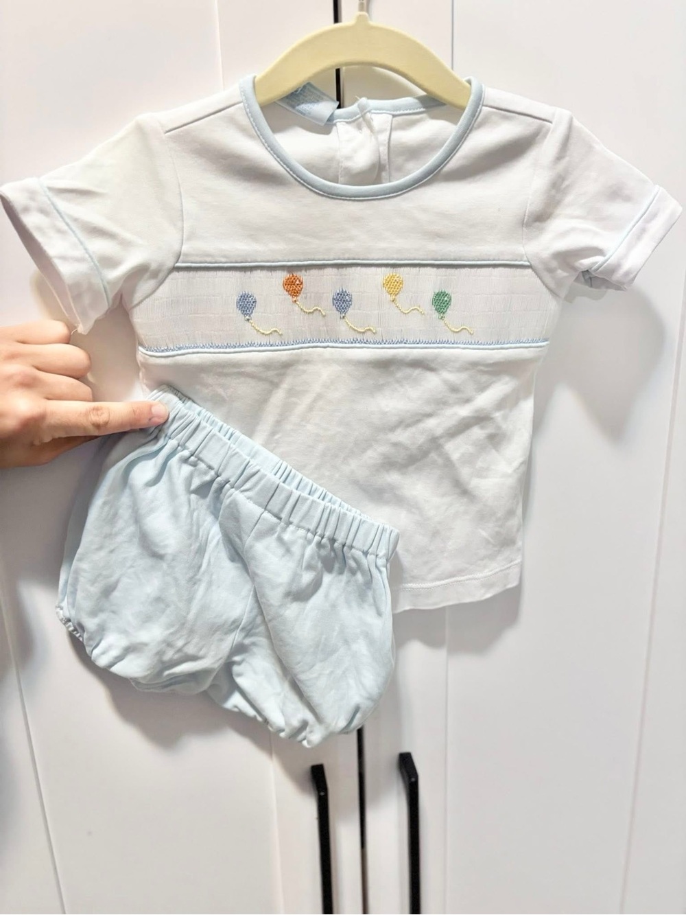 Classic Baby Balloon Smocked Matching Set in Light Blue